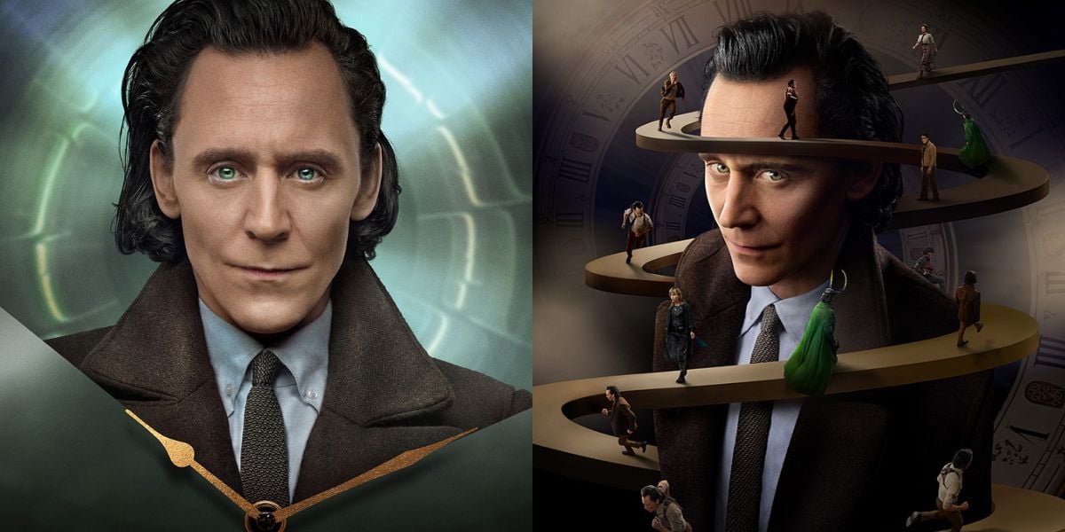 Tom Hiddleston as Loki in the first promotional poster of Loki Season 2 (Left), and Tom Hiddleston at the center of Loki Season 2 promotional poster with scheduled release dates (Right) heavily accused of AI