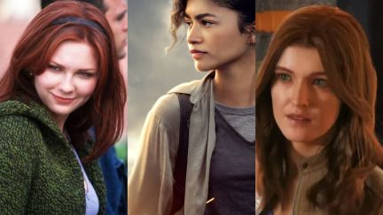 Mary Jane (Kirsten Dunst), Michelle Jones (Zendaya), and Mary Jane (Laura Bailey) in different Spider-Man movies/games