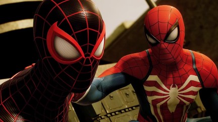 Miles Morales and Peter Parker in their Spider-suits in 'Marvel's Spider-Man 2'