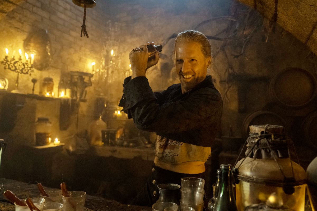 A pirate bartender mixes drinks in 'Our Flag Means Death.'