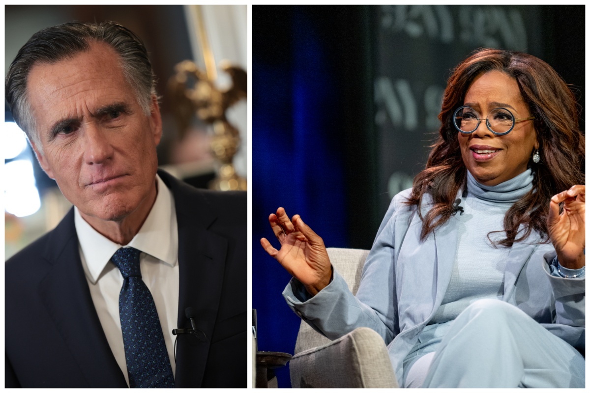 A photo of Mitt Romney opposite a photo of Oprah Winfrey