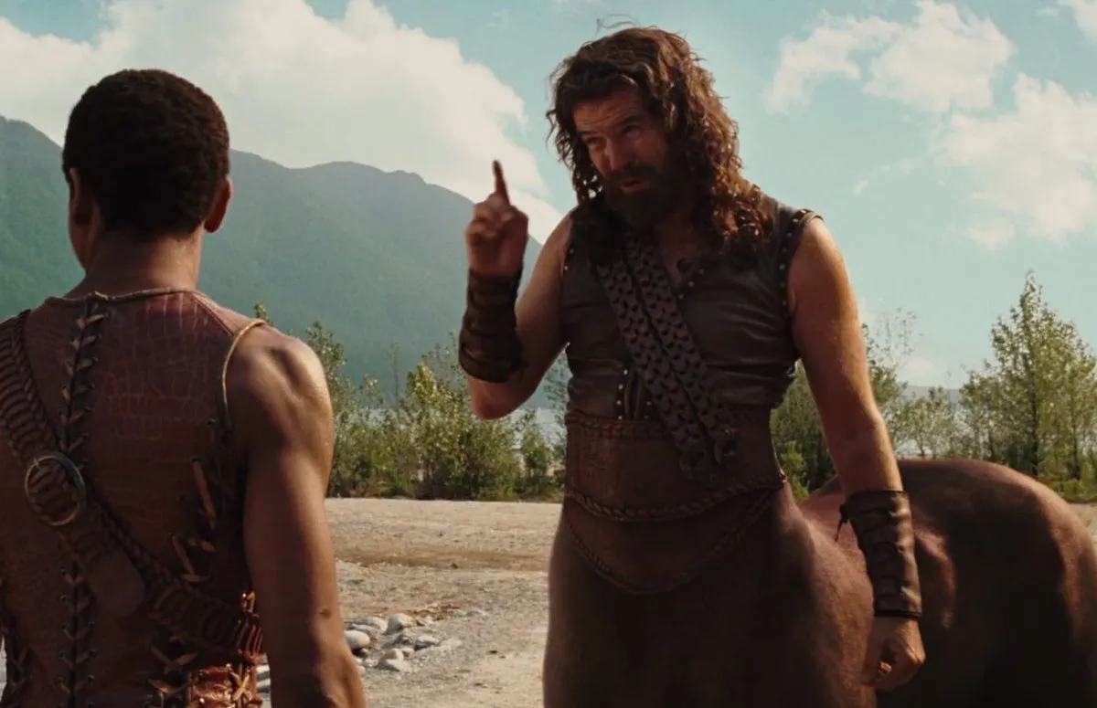Chiron as he appeared in the first Percy Jackson movie, where he was played by Pierce Brosnan