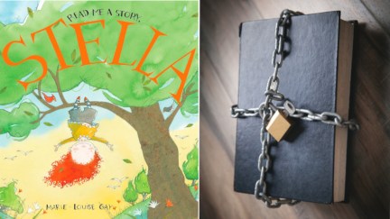 Cover of Read Me a Story Stella by Marie-Louise Gay next to a locked up book