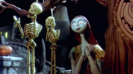 Animated rag doll Sally smiles in 'The Nightmare Before Christmas.'