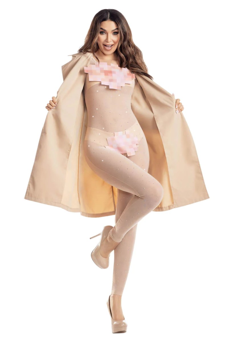 Woman in a sexy flasher costume.