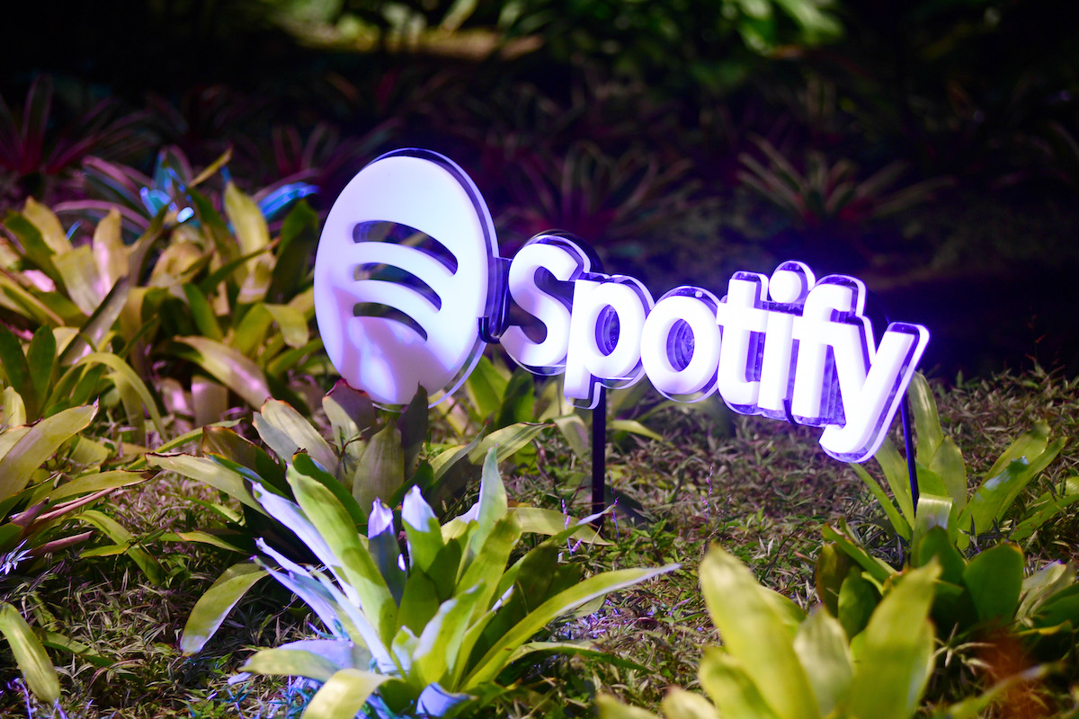 Spotify Logo in purple and white at party