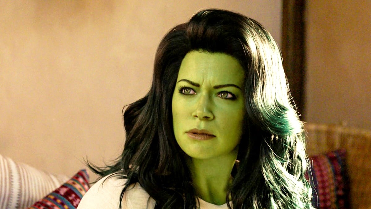 Tatiana Maslany as Jennifer Walters looking unhappy in She-Hulk: Attorney at Law