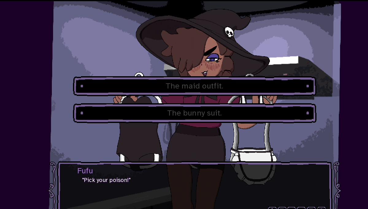 A choice screen from Trans Goetia, by nadia nova.