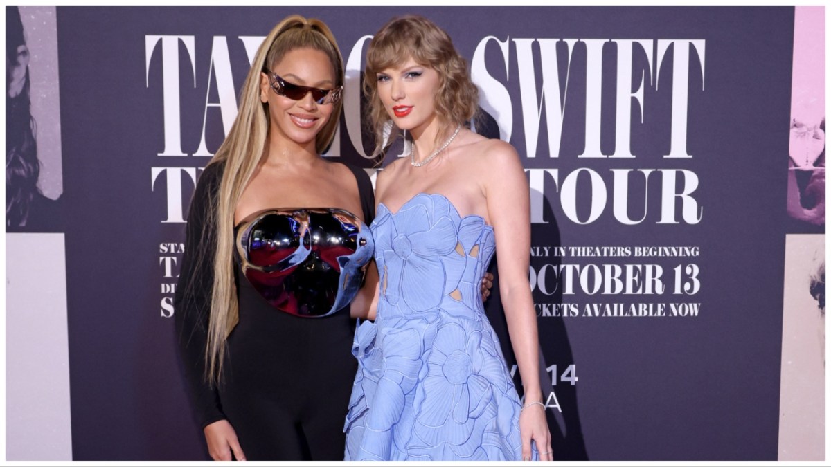 LOS ANGELES, CALIFORNIA - OCTOBER 11: (L-R) Beyoncé Knowles-Carter and Taylor Swift attend the "Taylor Swift: The Eras Tour" Concert Movie World Premiere at AMC The Grove 14 on October 11, 2023 in Los Angeles, California. (Photo by John Shearer/Getty Images for TAS)