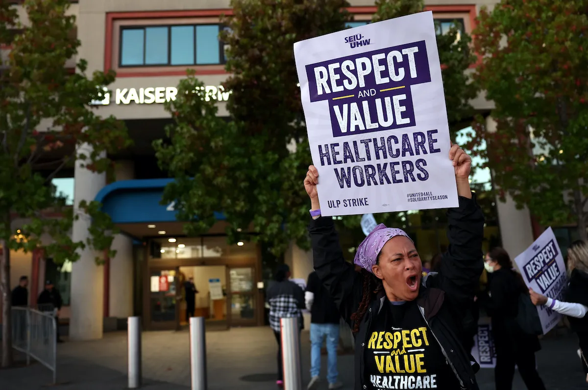 Striking Kaiser healthcare workers on the picket line