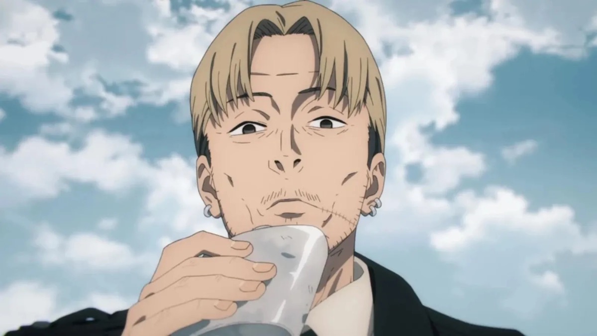 Kishibe drinks from a flask in "Chainsaw Man"