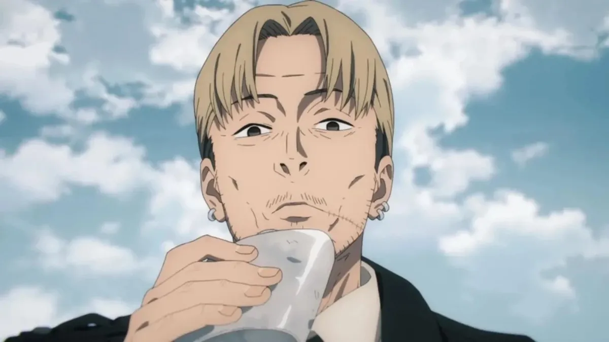 Kishibe drinks from a flask in "Chainsaw Man" 