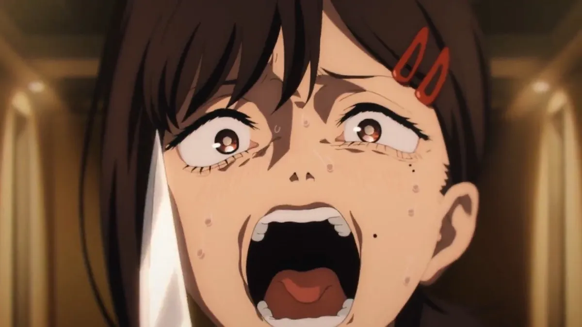 a young girl screams and brandishes a knife in "Chainsaw Man"