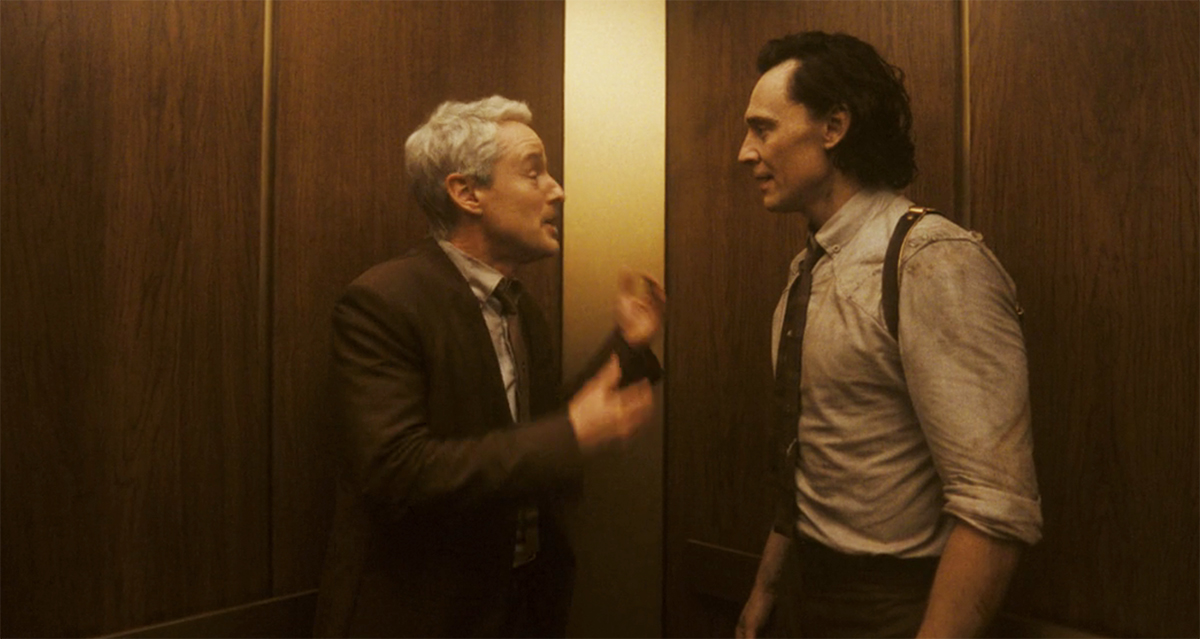 Loki and Mobius in the Elevator together looking in love