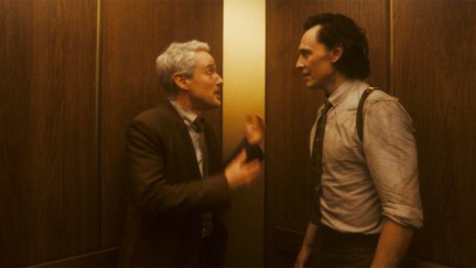 Loki and Mobius in the Elevator together looking in love