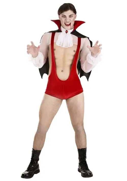 Man in a sexy singlet vampire costume.
