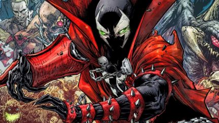 Spawn facing off against a plethora of hellish bad guys in an issue of 'Spawn'.