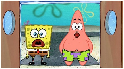 Spongebob and Patrick look shocked in a still from 'Spongebob Squarepants'.