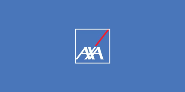 An off-white and red on blue version of the AXA logo