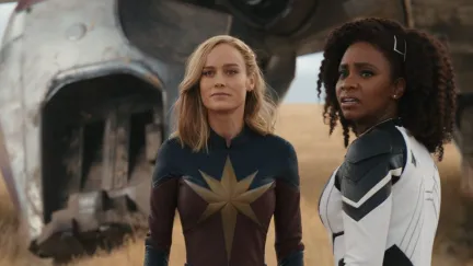 Brie Larson as Carol Danvers / Captain Marvel and Teyonah Parris as Monica Rambeau in 'The Marvels'