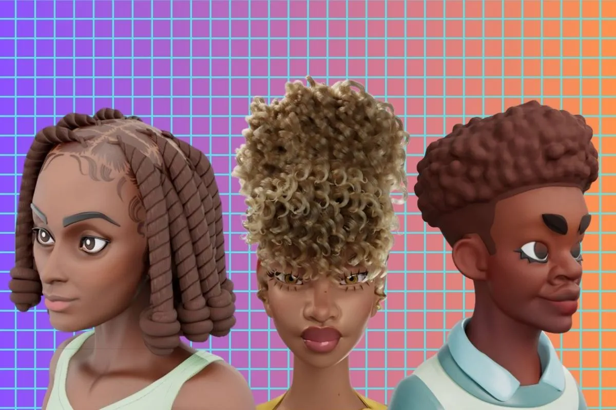 Three Black hairstyles created by Sajhmori, Diandra Rose, and Adésayo Adéoyé.