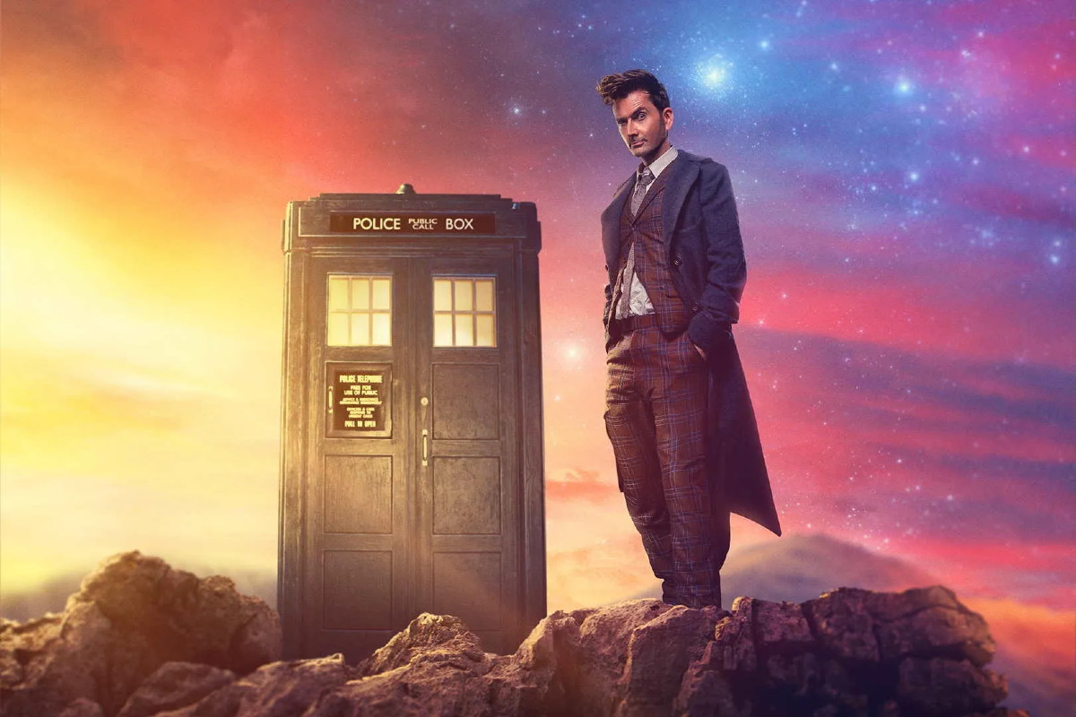 David Tennant's 14th Doctor and the TARDIS in a poster for the Doctor Who 60th anniversary