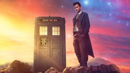 David Tennant's 14th Doctor and the TARDIS in a poster for the Doctor Who 60th anniversary