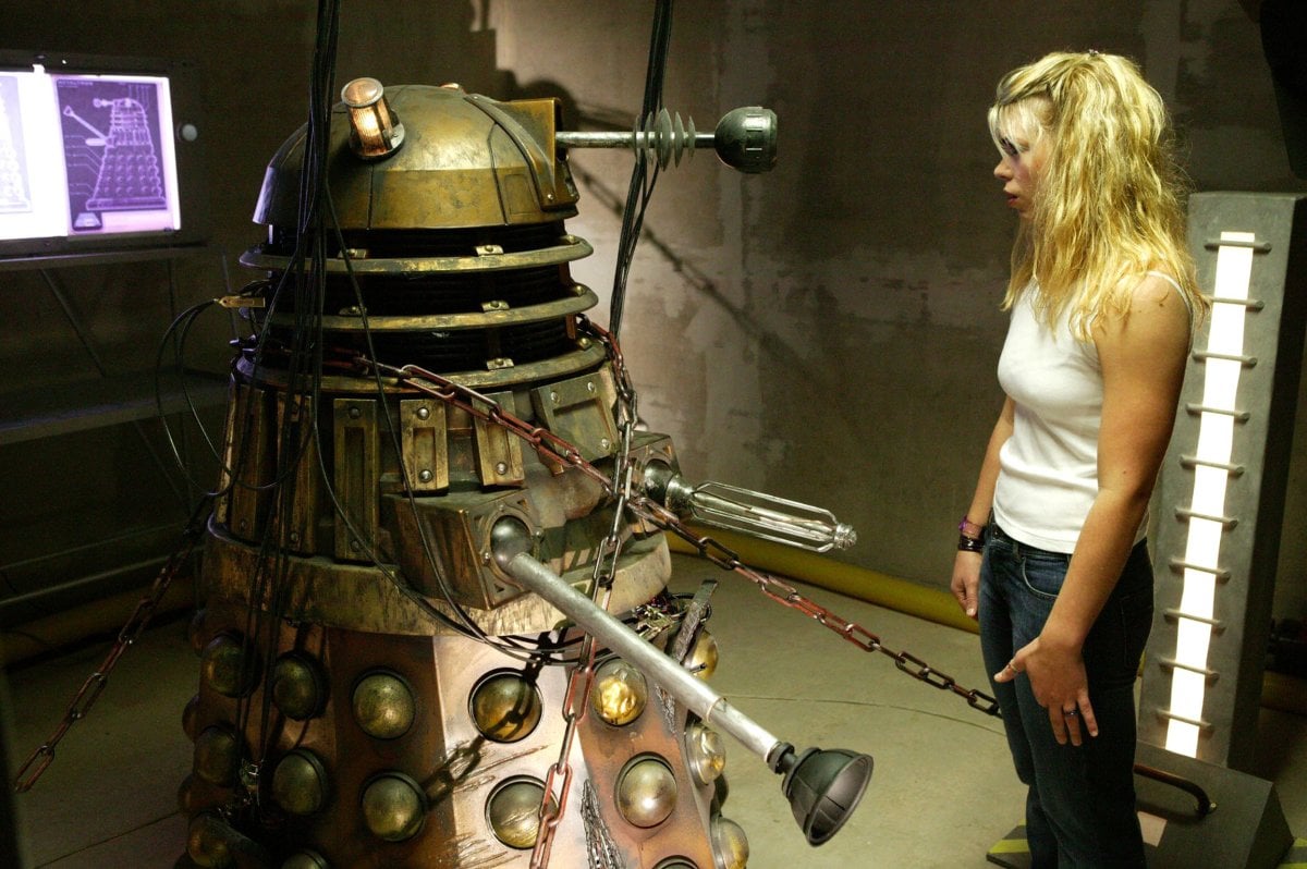 Billie Piper as Rose Tyler and a Dalek in Doctor Who (BBC)
