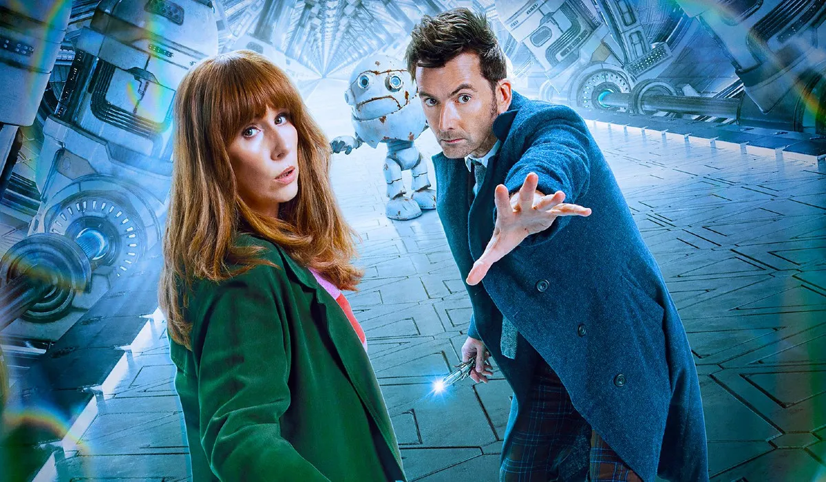 Donna Noble (Catherine Tate) and the 14th Doctor (David Tennant) in a promotional image for "Wild Blue Yonder"