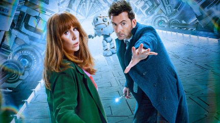 Donna Noble (Catherine Tate) and the 14th Doctor (David Tennant) in a promotional image for 