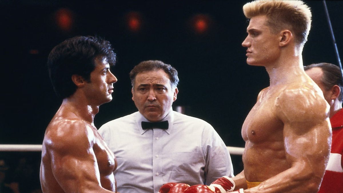 Dolph Lundgren and Sylvester Stallone in 'Rocky IV'