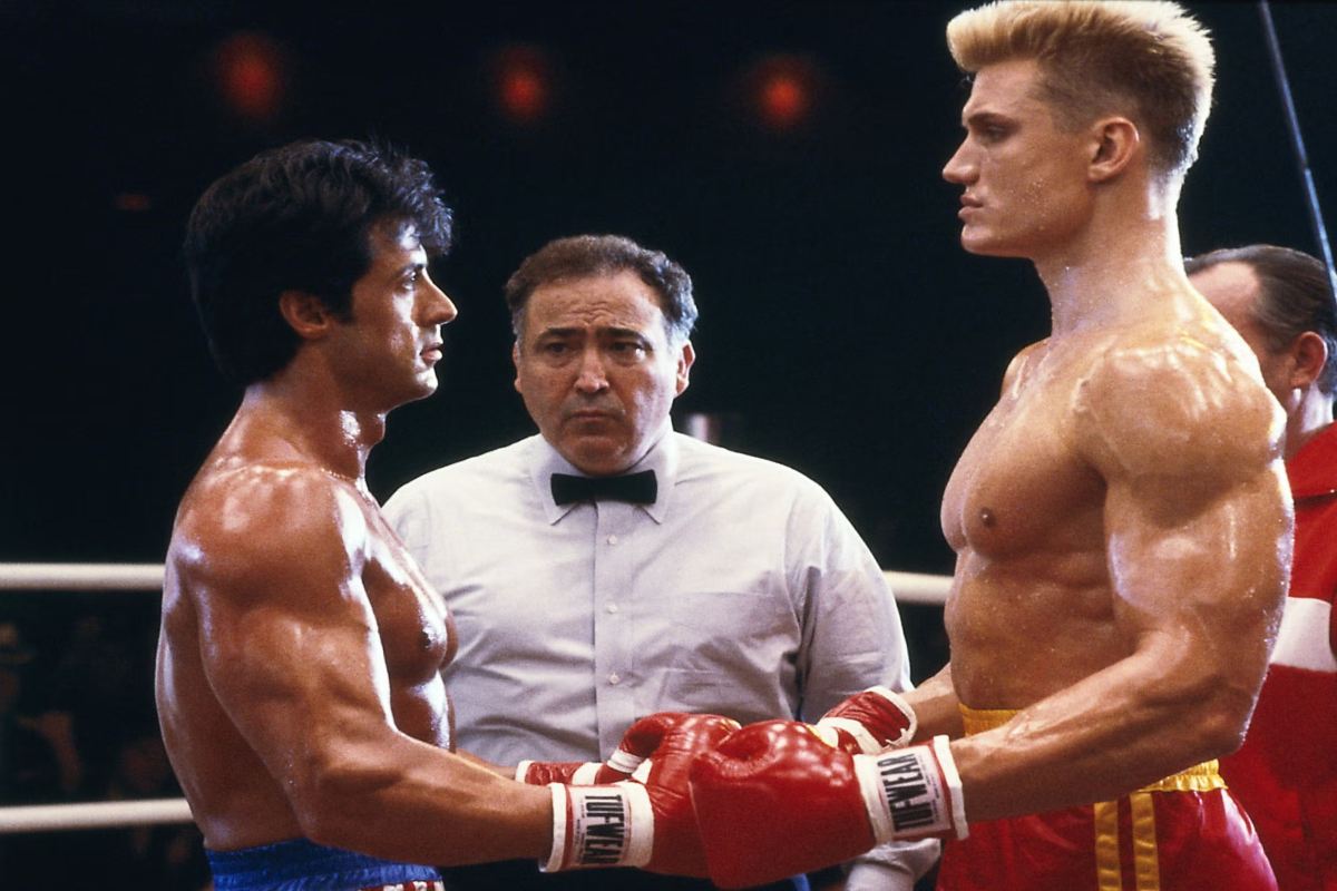 Dolph Lundgren and Sylvester Stallone in 'Rocky IV'