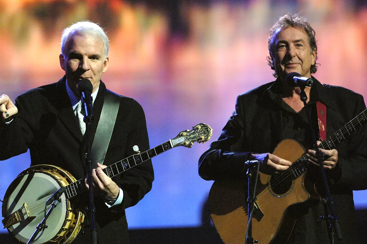 Steve Martin and Eric Idle during Earth to America! - Show at The Colosseum at Caesars Palace in Las Vegas, Nevada, United States. (Photo by Jeff Kravitz/FilmMagic, Inc)