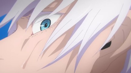 Gojo's six eyes glancing at somebody during Gojo's Past Arc in Jujutsu Kaisen, Season 2.