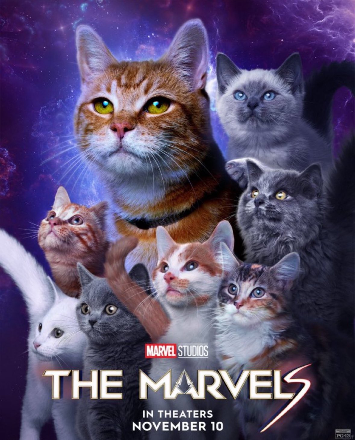 Full poster of Goose the Flerken and her seven kittens