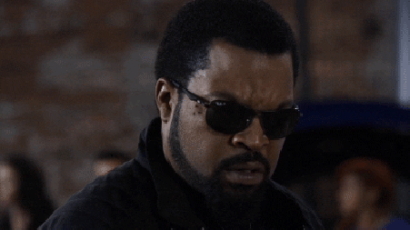 Gif of Ice Cube looking horrified in Ride Along