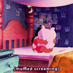 Lolo screaming into a pillow in Lilo and Stitch.
