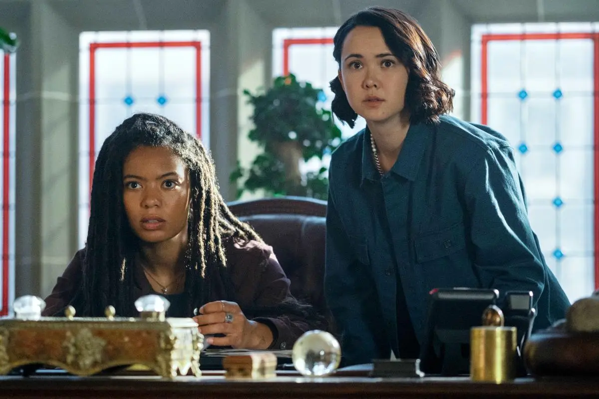 Marie (Jaz Sinclair) and Jordan (London Thor) look for something in a desk in 'Gen V.'