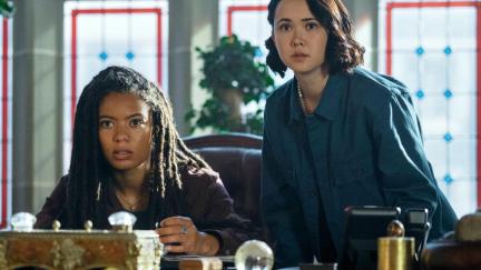 Marie (Jaz Sinclair) and Jordan (London Thor) look for something in a desk in 'Gen V.'