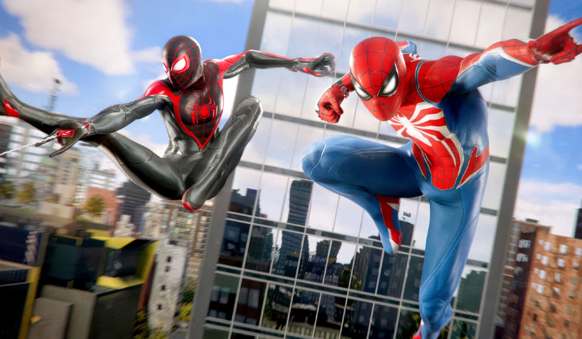 Miles Morales Spider-Man and Peter Parker Spider-Man in Insomniac Games' Marvel's Spider-Man 2