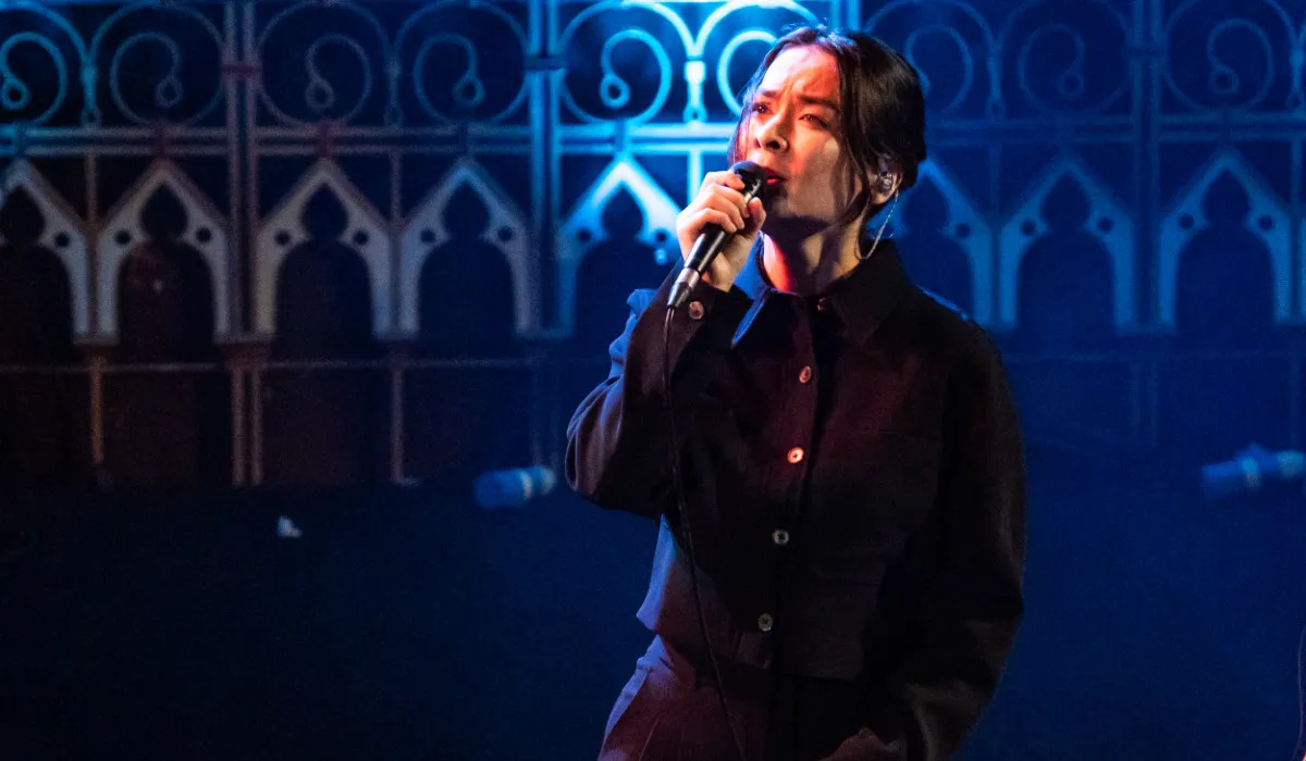 Mitski performs at Union Chapel on October 11, 2023 in London, England.