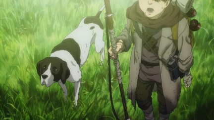 Mysterious boy with a maroon scarf with his dog in the credits of Attack on Titan Season 4, Part 3.
