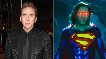 Nicolas Cage at the Dream Scenario premiere alongside Cage as Superman in The Flash