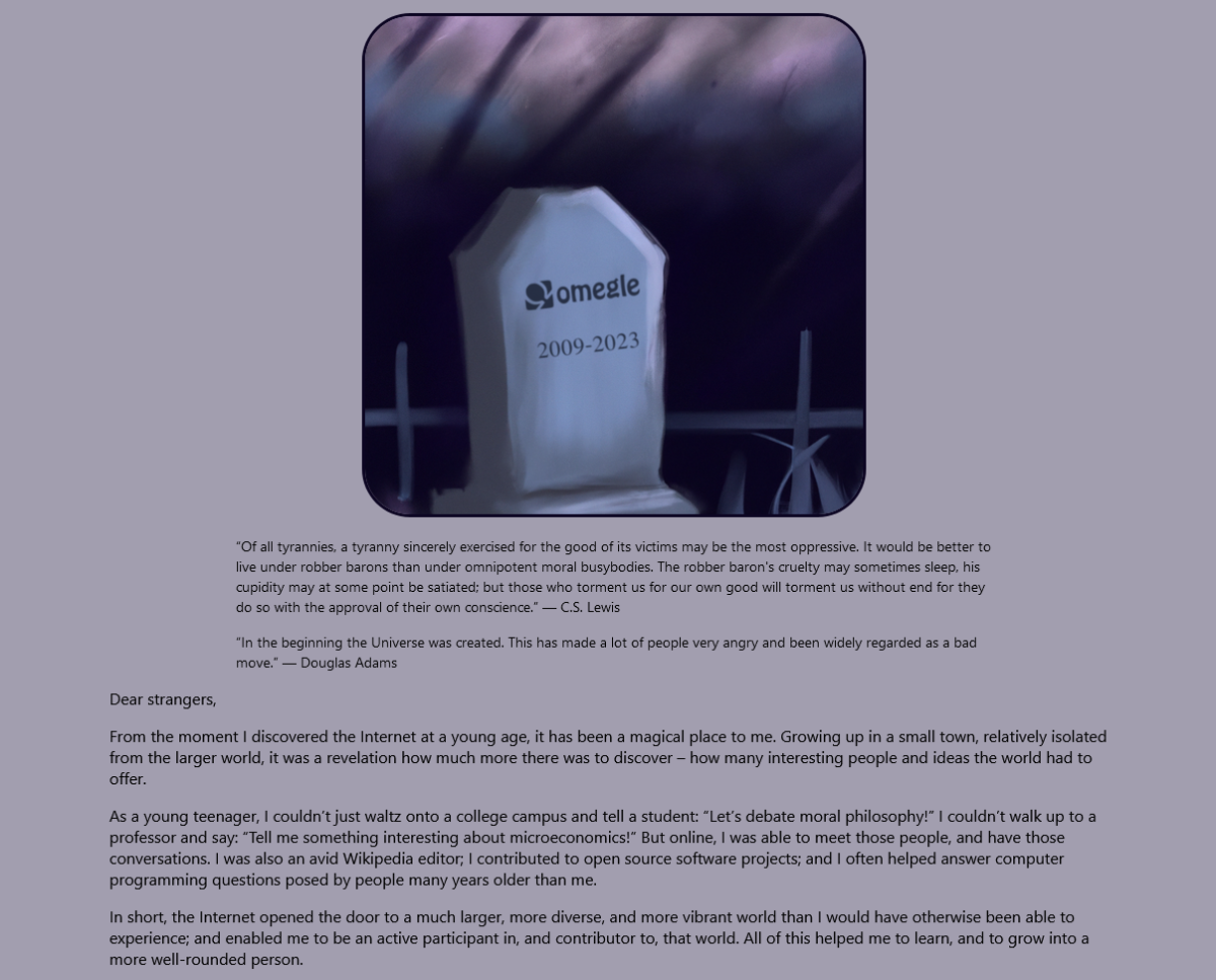 The start of Omegle's farewell message
