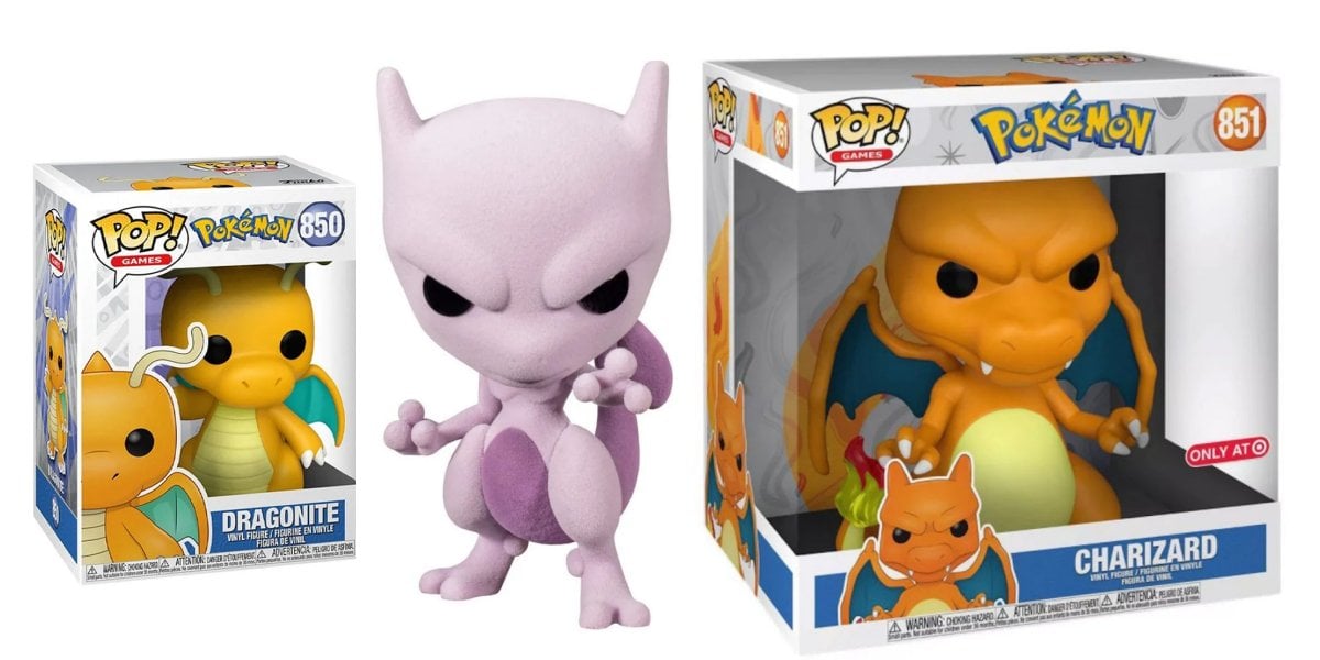 Funko Pops of Dragonite, Mewtwo and Charizard