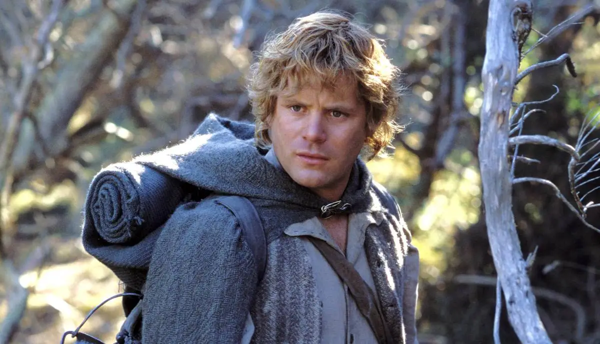 Sean Astin as Samwise Gamgee standing in the forest in 'The Lord of the Rings.'