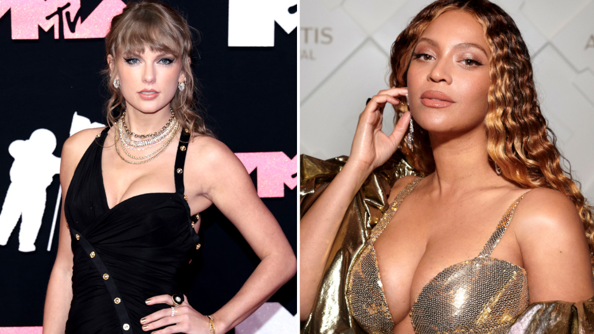 Taylor Swift at the 2023 MTV VMAs and Beyonce at the Atlantis The Royal Grand Reveal Weekend in 2023