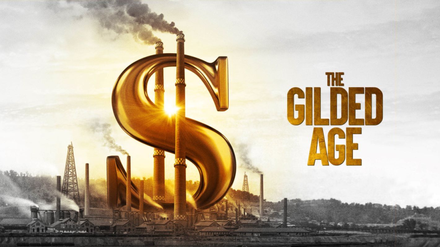 Golden dollar sign consuming a toxic, industrial landscape for the PBS' American Experience documentary 'The Gilded Age.'