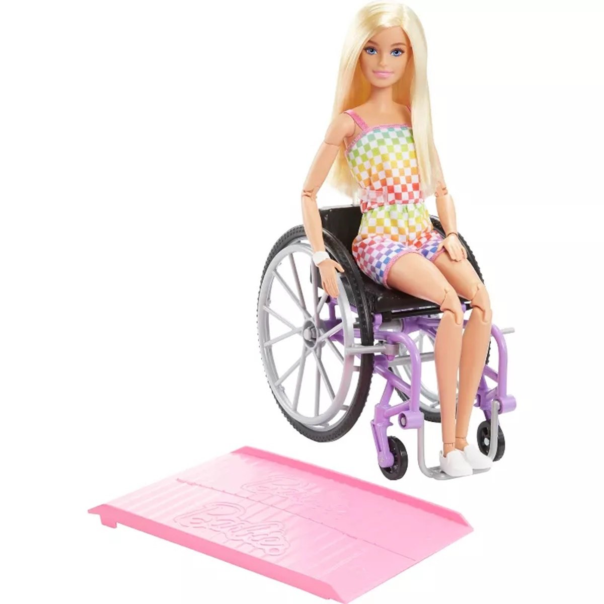 Barbie doll using a wheelchair with ramp