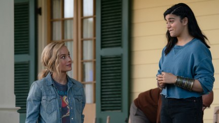 Carol and Kamala stand on Maria and Monica's porch in Louisiana.